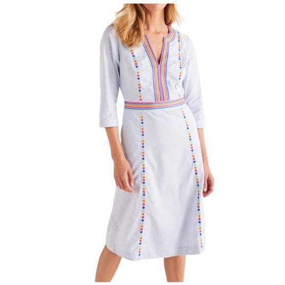 Boden Dresses & Skirts - Boden Catherine Embroidered Midi  Multicolor Dress Striped Boho V Neck